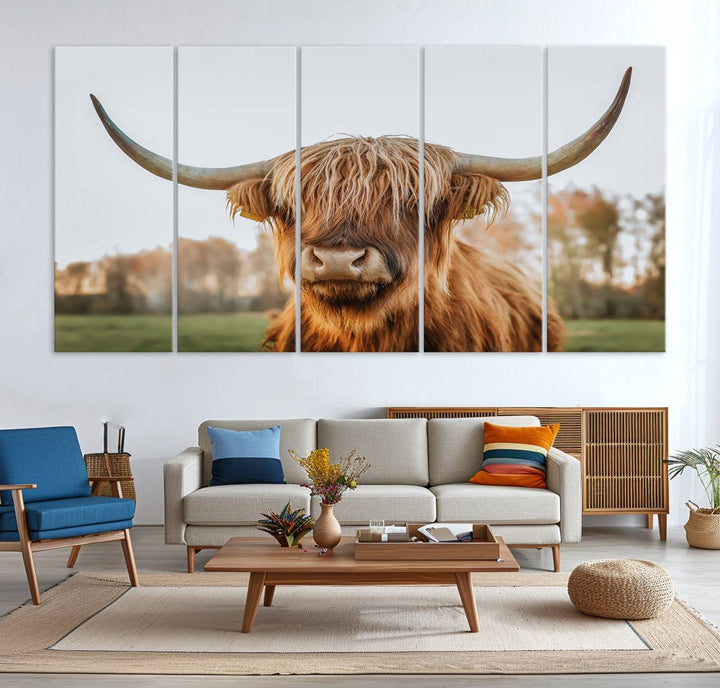 A dining room featuring a Highland Cow Animal Scottish Cattle canvas.