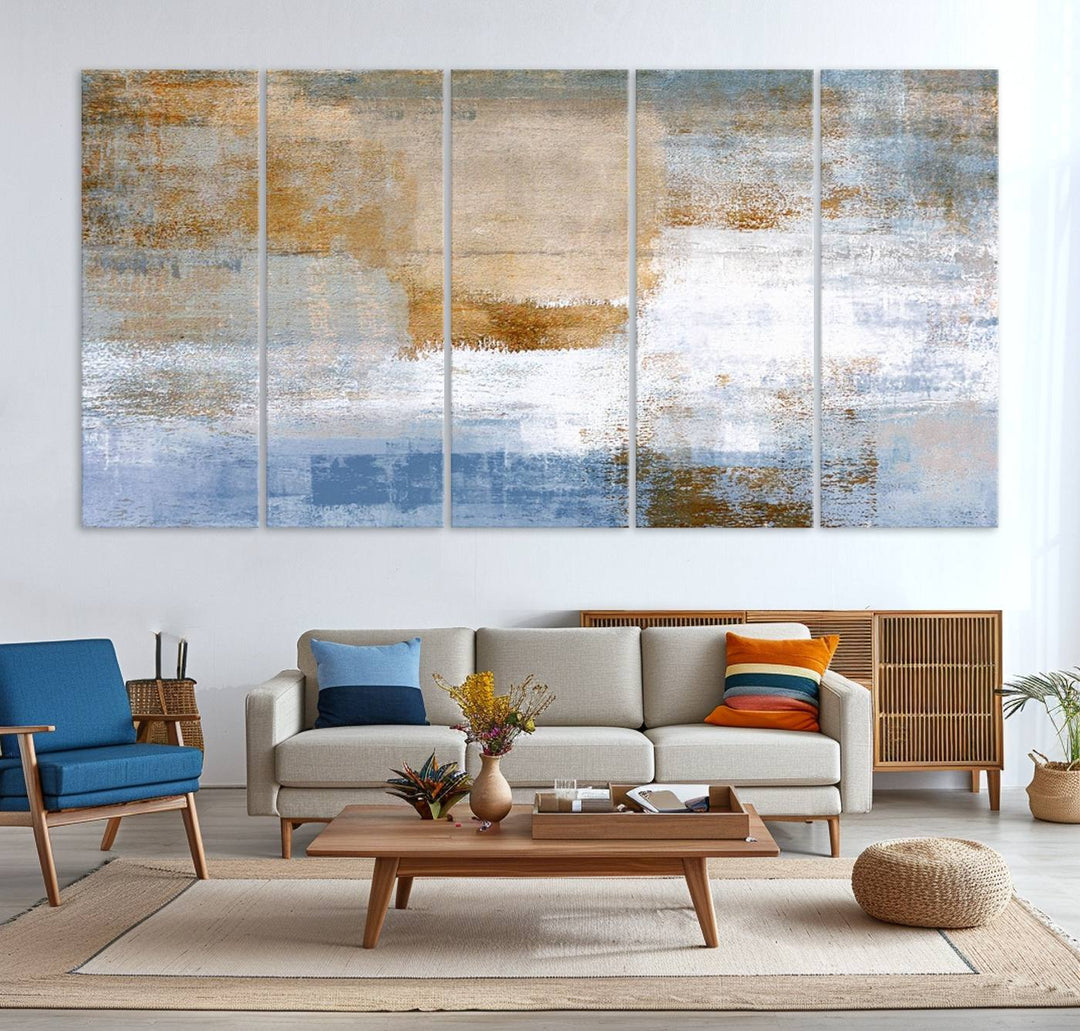 Blue Multi Panel Abstract Wall Art Canvas Print.