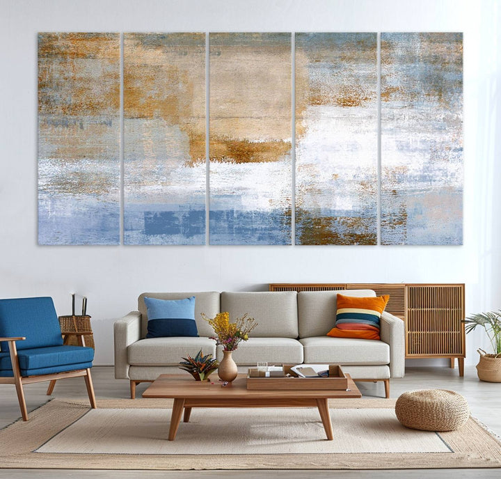 Blue Multi Panel Abstract Wall Art Canvas Print.