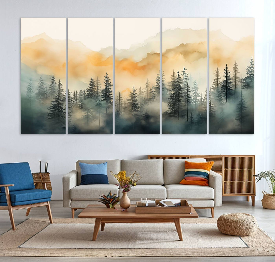 Abstract Forest Print - Mountain Wall Art showcasing a captivating design.