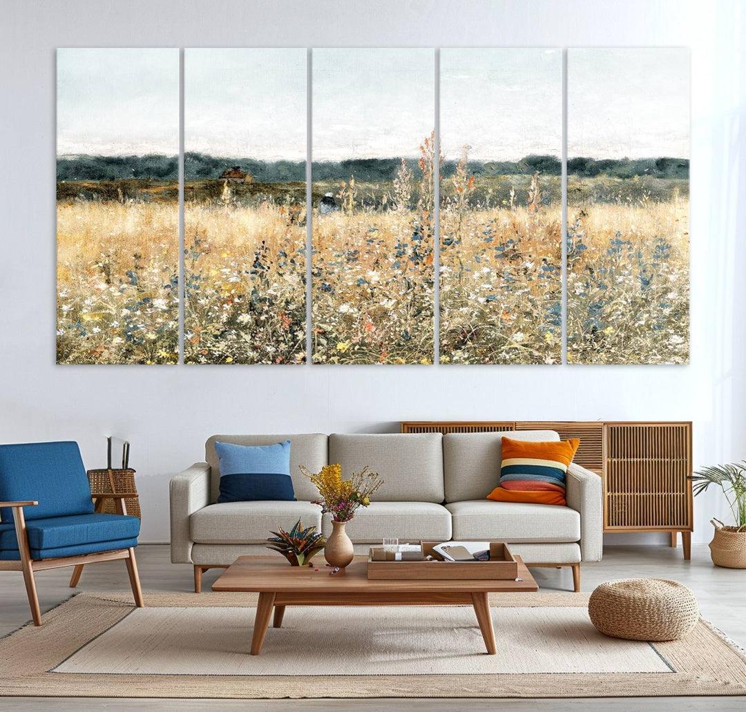 The Wildflower Field Wall Art adds a rustic touch to the space.