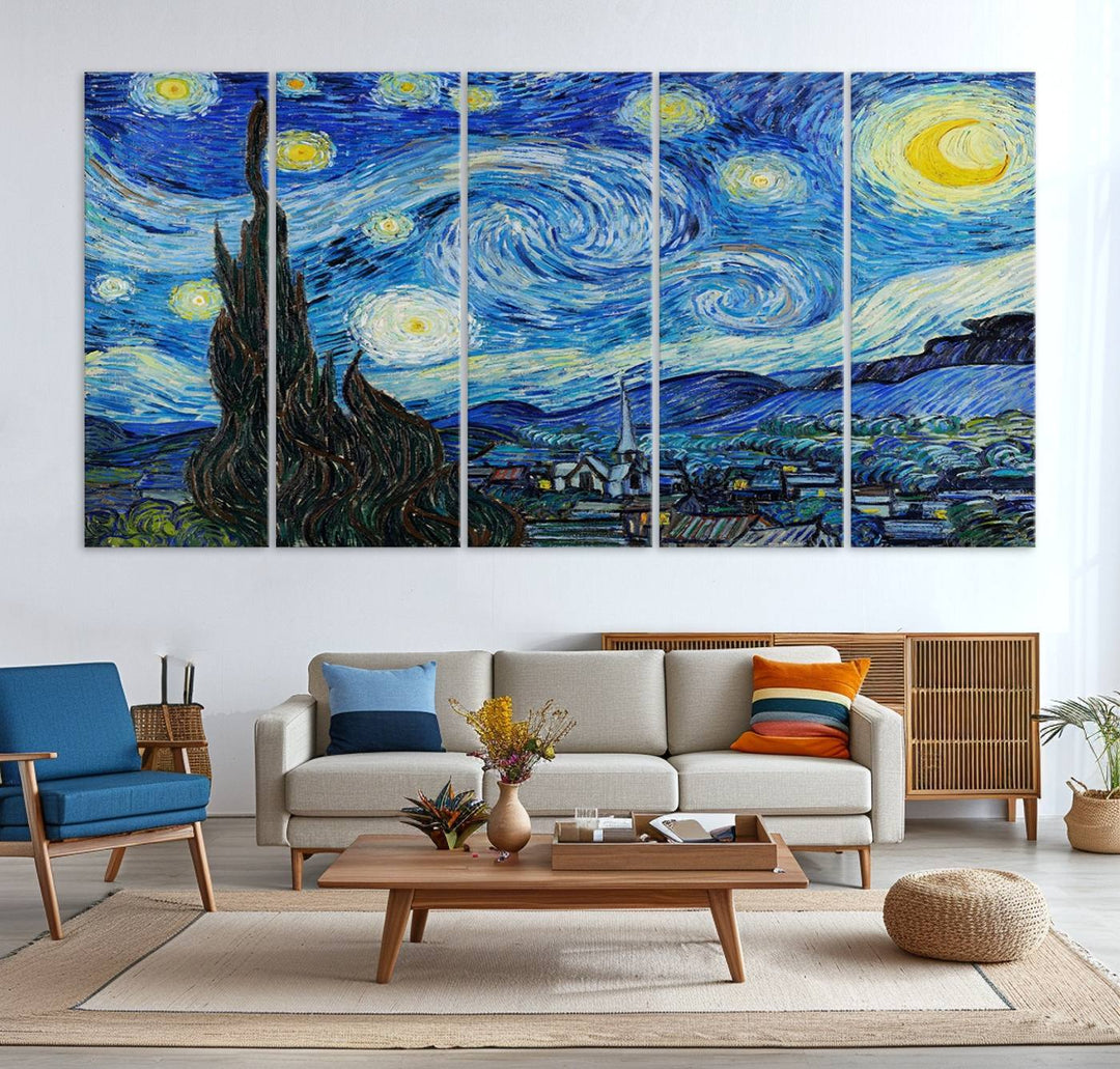 A canvas print of The Starry Night, offering museum-quality art, ready to hang.