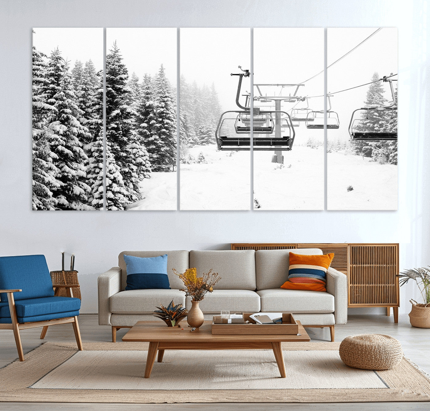 MGV-CV-60X31-5P - Ski Wall Art - Ski Lift Wall Art Canvas Print Snow Covered Spruce Trees Winter Wall Art Ski Skier Gift Ski Resort Canvas Wall Art