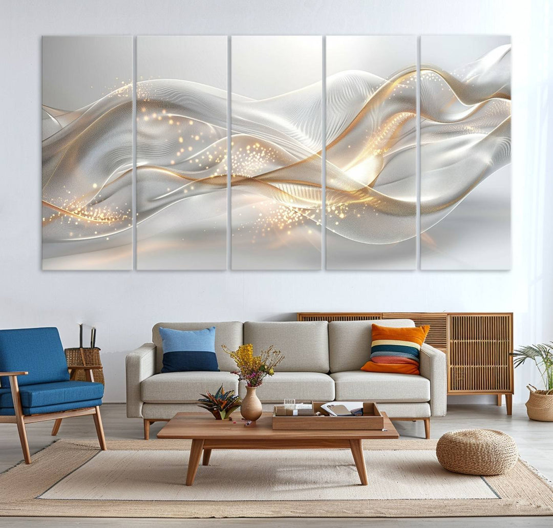 The Abstract Art Grey and Gold Lines Wall Art is a standout piece.