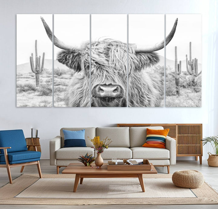 Enhance your kitchen with the Rustic Charm Cow Longhorn Bighorn Wall Art Canvas Print.