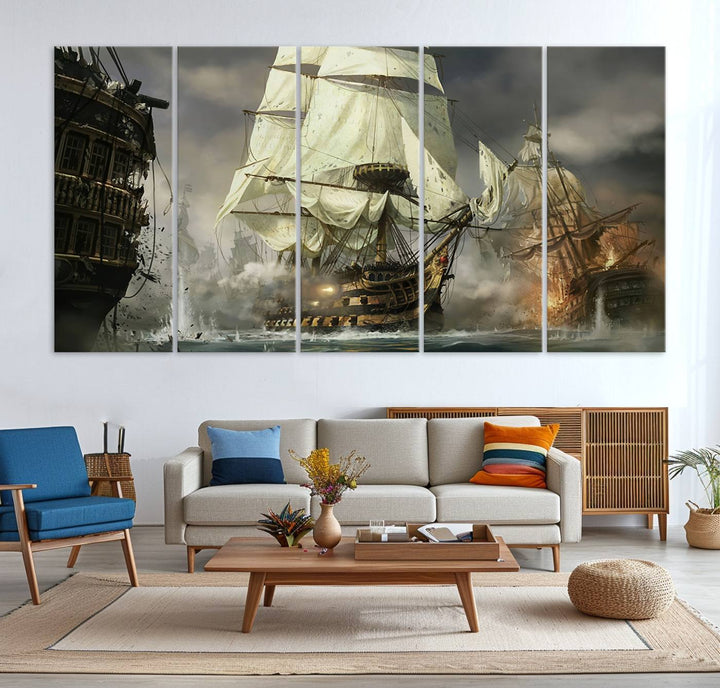 Featuring a dramatic Pirate Ship War Wall Art Canvas Print.