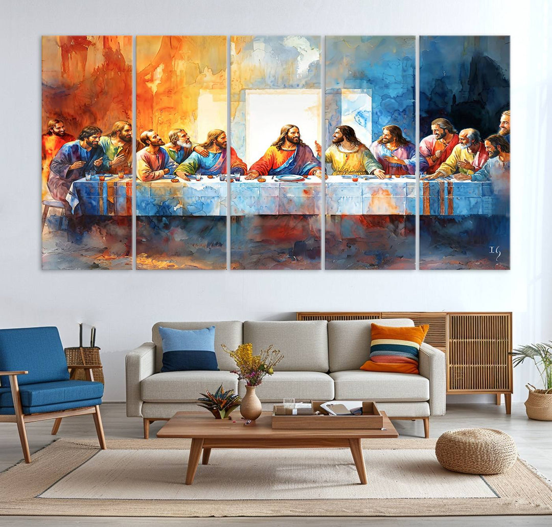 The Abstract Watercolor The Last Supper Wall Art with a gallery finish hangs prominently.