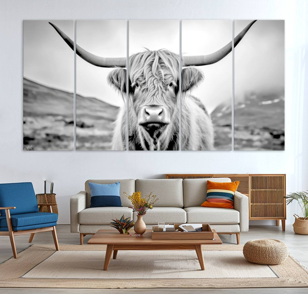 The Scottish Cow Wall Art Canvas Print is displayed prominently.