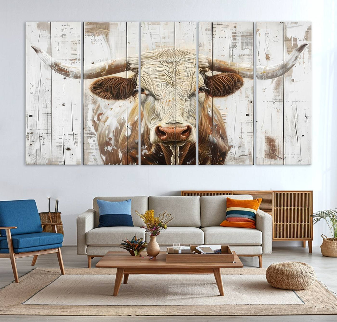 A Western-inspired Rustic Longhorn Bull Wall Art Canvas Set.