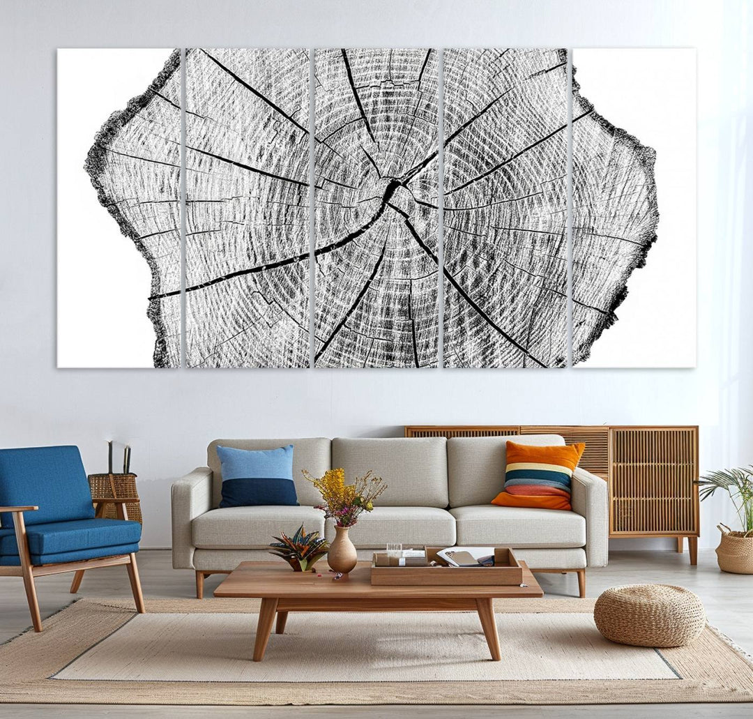 Black and white tree ring art print.