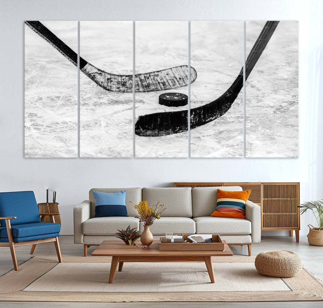 The dining room showcases Winter Ice Hockey Sport Canvas Art.