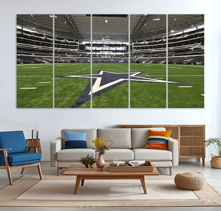 AT&T Stadium Dallas Cowboys Canvas Print displayed above a dining table.