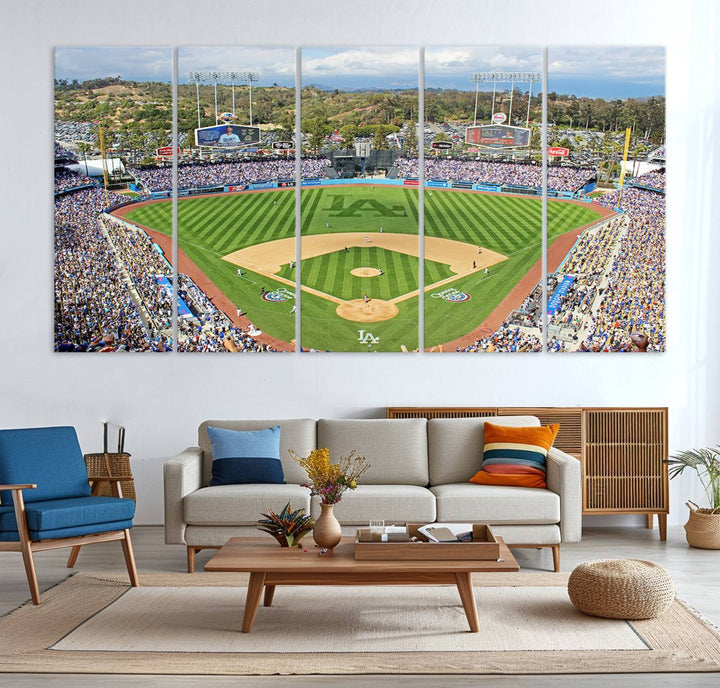 Aerial view of a sunny game day at Citi Field, captured in a 3-panel canvas print wall art.