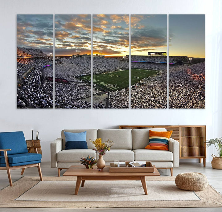 Enhance your dining area with team spirit by mounting the Beaver Stadium Wall Art, capturing sunsets in elegant style.