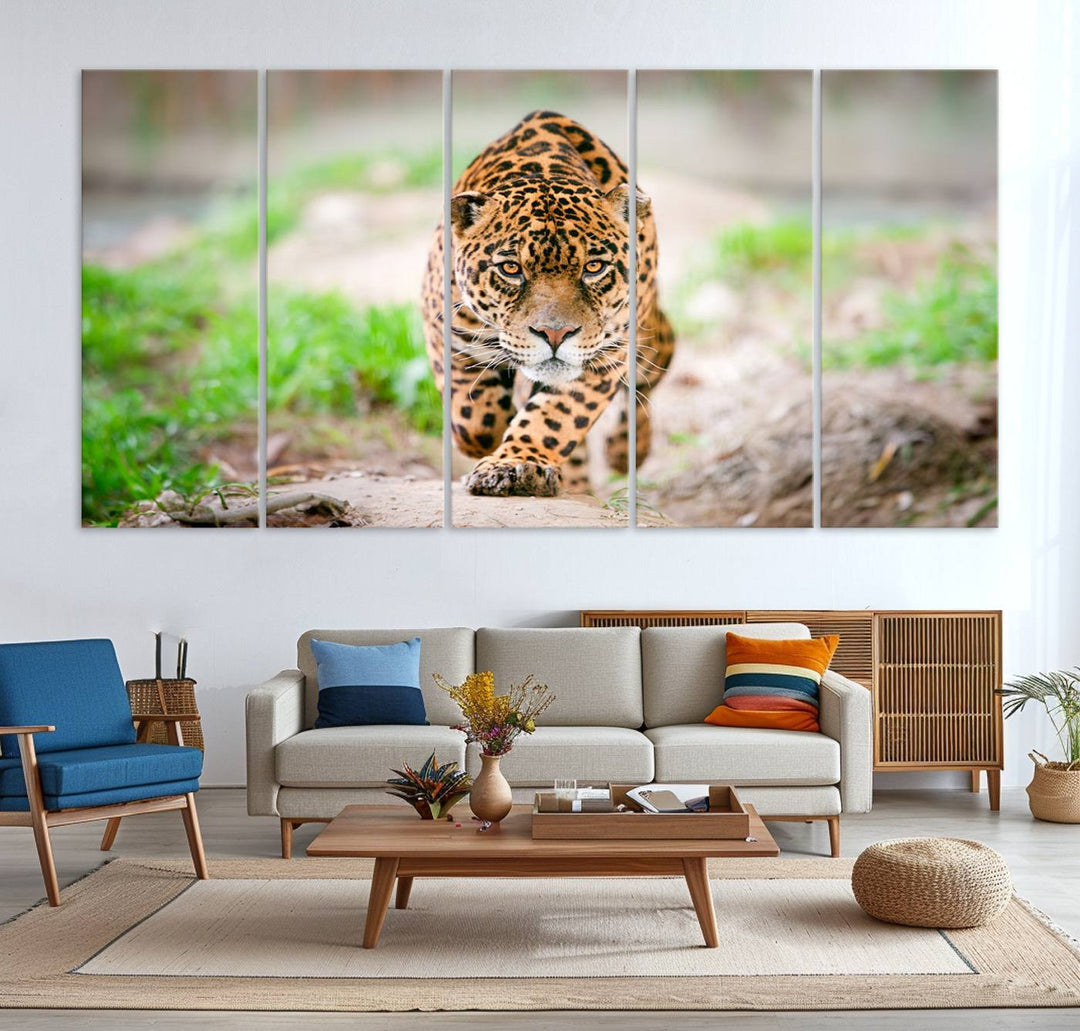 Leopard on the Prowl is a large canvas showcasing a captivating scene.