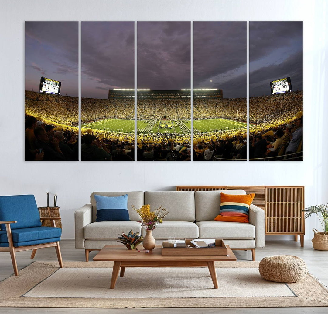 Michigan Stadium Wall Art Canvas Print of a night game by the Wolverines.