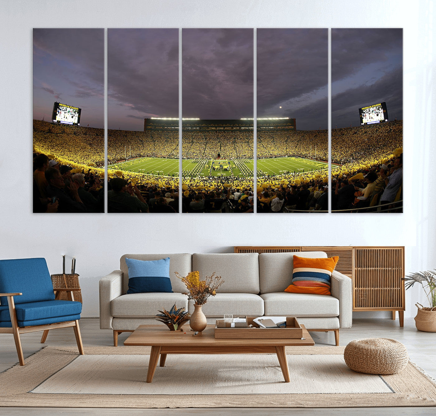 MGV-CV-60X31-5P - Michigan Wolverines Football Team Print - Michigan Stadium Wall Art Canvas Print