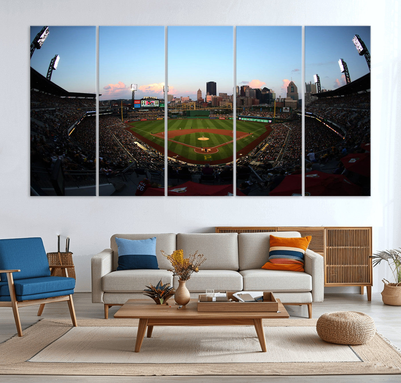 MGV-CV-60X31-5P - PNC Park Evening Game Triple Canvas Wall Art - Pittsburgh Pirates MLB Match - PNC Park Stadium Wall Art Canvas Print