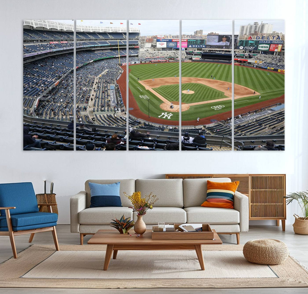 Aerial view of Yankee Stadium filled with fans, showcased on a New York Yankees Stadium Wall Art Canvas Print.