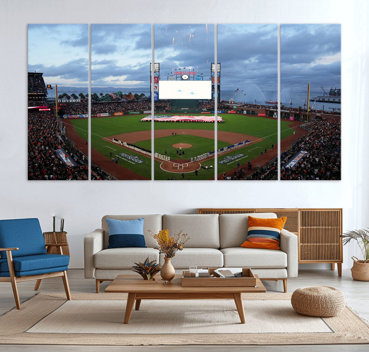 MGV-CV-60X31-5P - Oracle Park San Francisco Giants Wall Art | 3-Panel Canvas Print of Oracle Park Stadium | Large Framed Baseball Wall Decor | Ready-to-Hang MLB Canvas Print