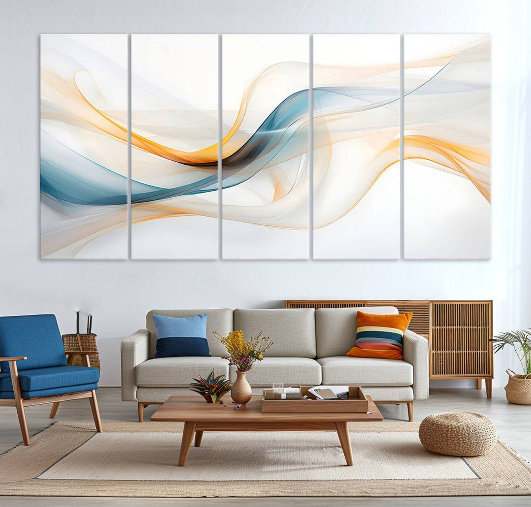 Decorative Turquoise Abstract Wave Wall Art Canvas Print.