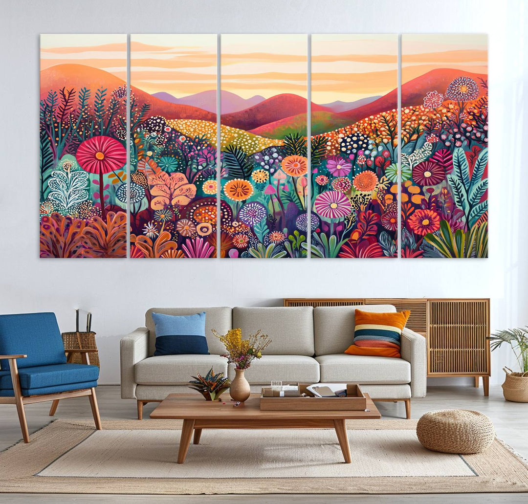 Yayoi Kusama 1986 Wall Art Print—a vibrant, Wabi Sabi abstract landscape that enhances tranquility.