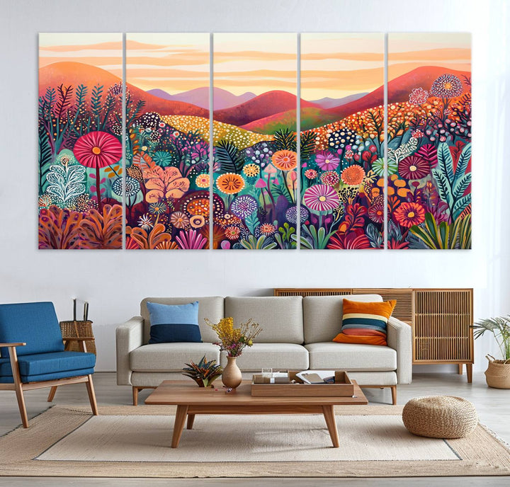 Yayoi Kusama 1986 Wall Art Print—a vibrant, Wabi Sabi abstract landscape that enhances tranquility.