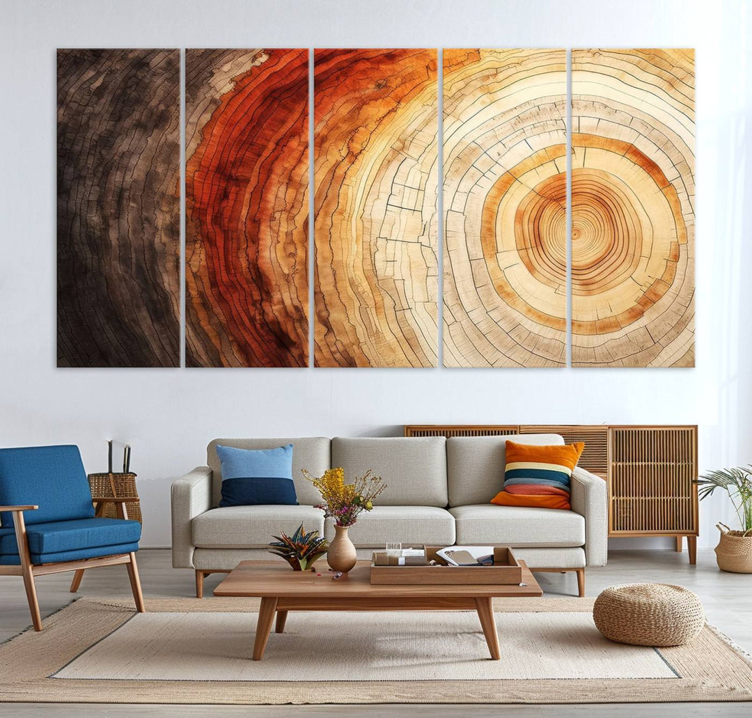 Contemporary living room featuring the Tree Ring Print on Canvas Wall Art.