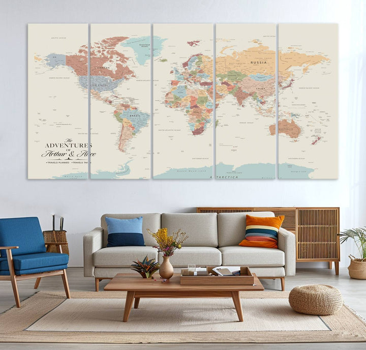 Custom World Map Wall Art Canvas Print - Personalized World Map Wall Art, Customize Wall Art Map Print