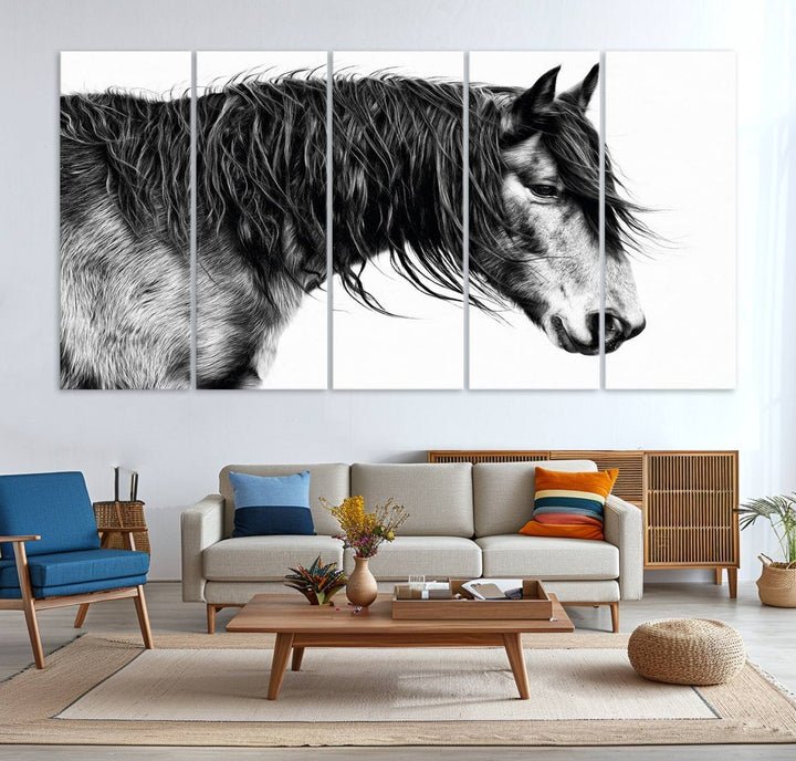 Black Horse Wall Art Canvas Print for farmhouse decor on the kitchen wall.