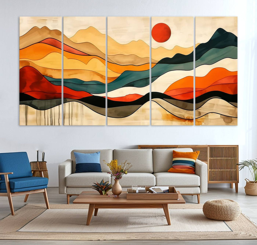 Triptych of Mid Century Mountain Wall Art.