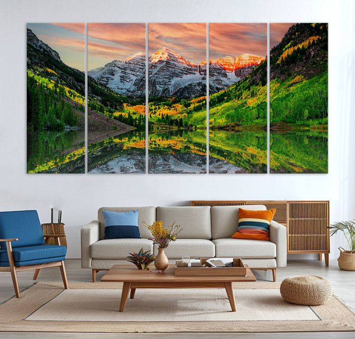Maroon Bells Lake Wall Art Canvas Print – Majestic Colorado Mountain Landscape, Autumn Reflection, Multi-Panel Framed Artwork for Home, Office Decor