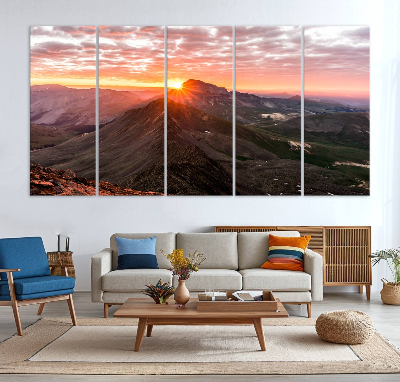 50957419-MGV-CV-36X24-Mountain Sunrise Wall Art Canvas Print – Alpine Ridge Morning Light Misty Peaks Nature Landscape Artwork for Home Office