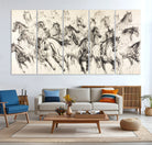 19433417-MGV-CV-36X24-Running Horses Wall Art Canvas Print, Framed Horse Sketch Art Picture Print, Galloping Herd Perfect Monochrome Western Decor