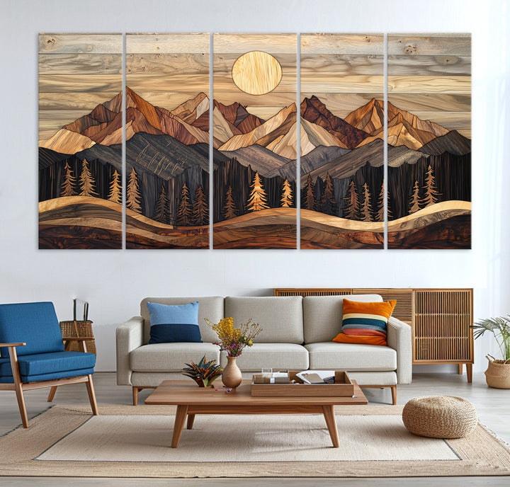50100230-MGV-CV-36X24-Wood Mountain Wall Art Canvas Print, Framed Boho Wood Art Print, Abstract Woodland Farmhouse Decor