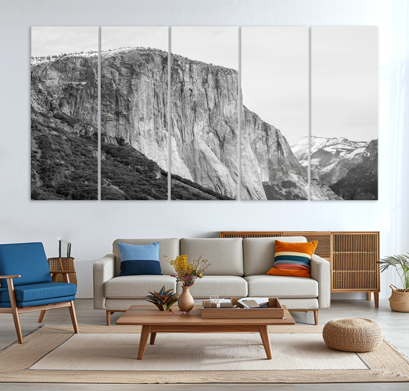 39393420-MGV-CV-36X24-El Capitan Wall Art Canvas Print – Framed Yosemite Cliff Monochrome Mountain Landscape Nature Artwork for Home Office