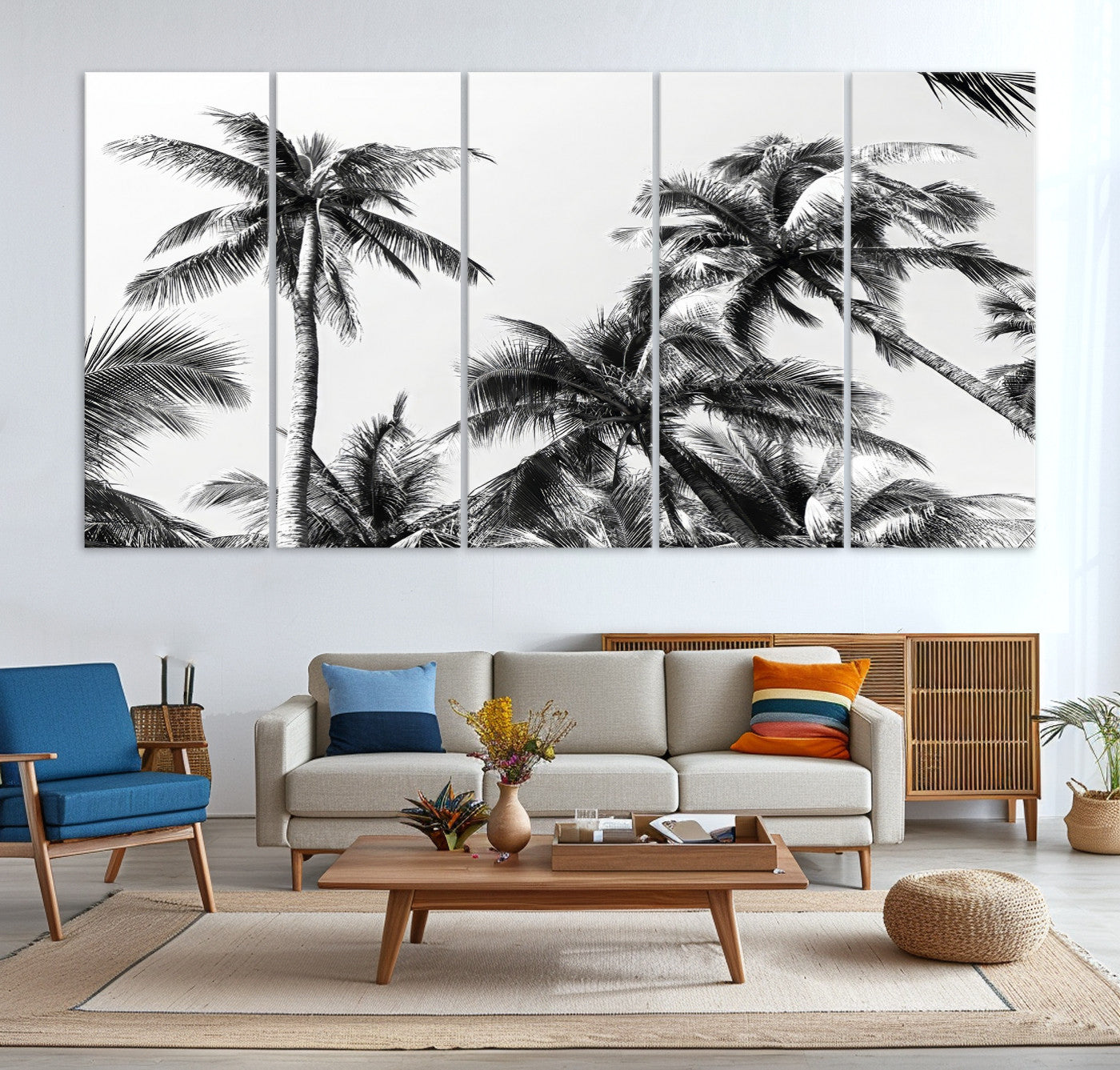 46641801-MGV-CV-40X27-Palm Wall Art Canvas Print – Framed Monochrome Tropical Scene Artwork for Minimalist Home, Office, Living Room Decor
