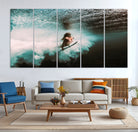85923512-MGV-CV-40X27-Vibrant Aquatic Motion Wall Art Canvas Print, Framed Underwater Swimming Art Picture Print, Female Surfer Diving Perfect Coastal Boho Decor,