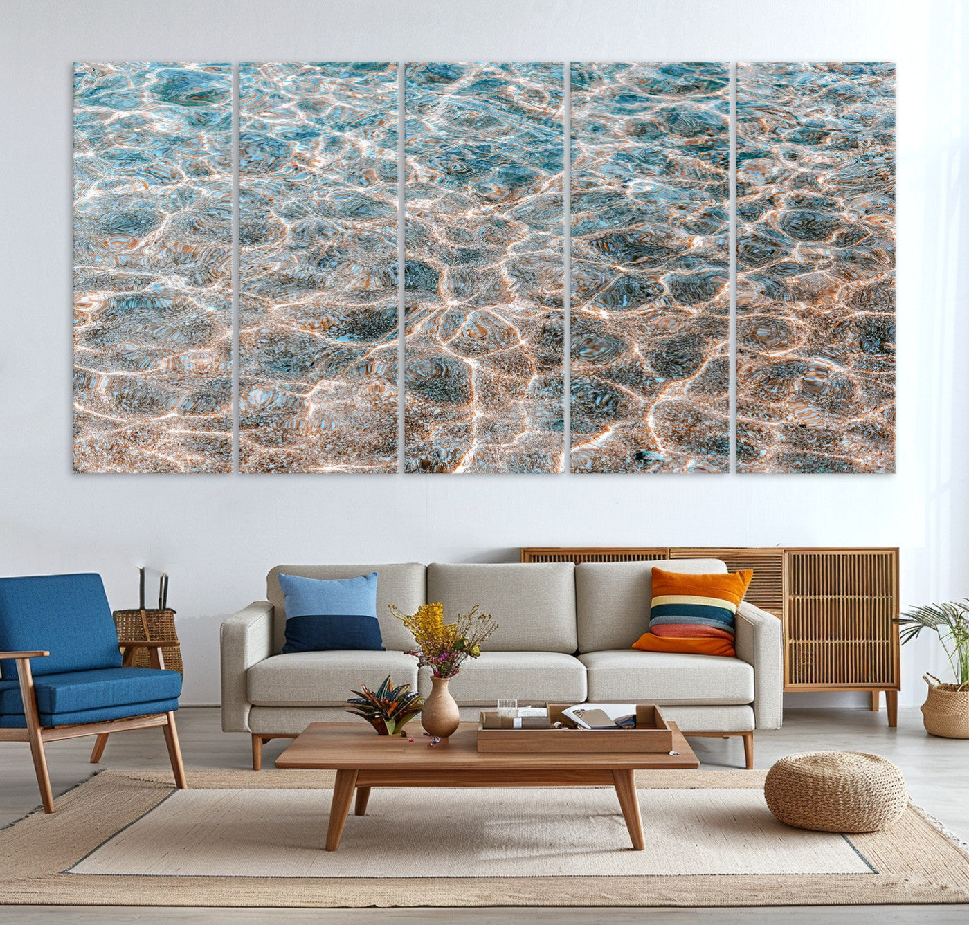 26580287-MGV-CV-36X24-Clear Water Wall Art Canvas Print – Framed Sunlit Ocean Ripples Scene Artwork for Home, Office, Living Room Decor