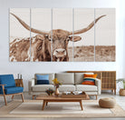 39964150-MGV-CV-36X24-Longhorn Cow Wall Art Canvas Print, Framed Texas Ranch Art Picture Print, Western Bull Perfect County Decor Artwork