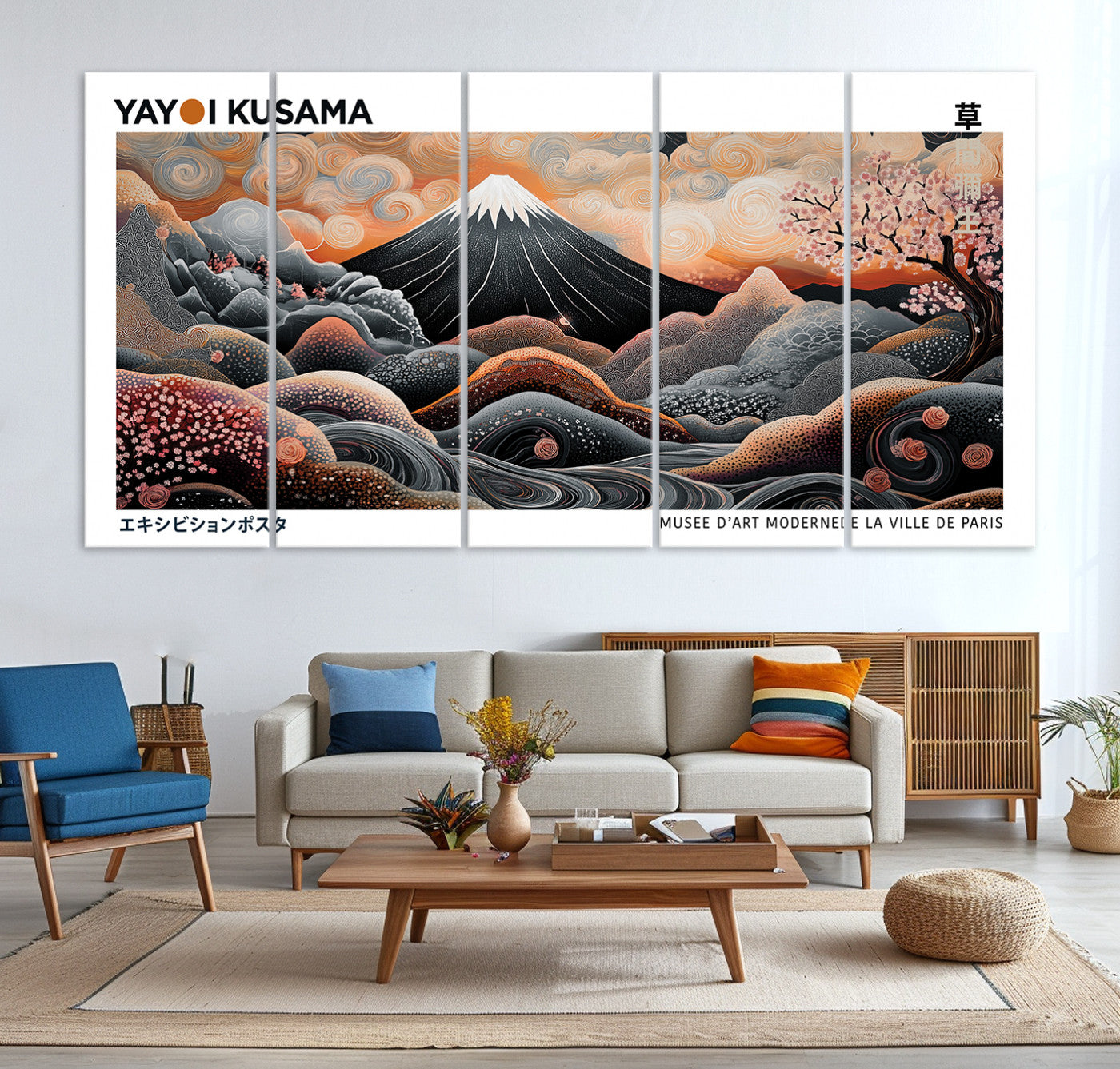 63125329-MGV-CV-36X24-Yayoi Kusama Wall Art Canvas Print – Framed Japanese Dot Art Contemporary Painting for Modern Home Office Decor