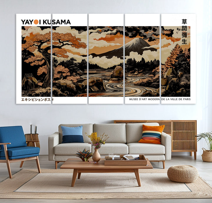 Modern Japanese Wall Art Print Yayoi Kusama Canvas Wall Art Abstract Mount Fuji Canvas Print Japanese Landscape Art Printing