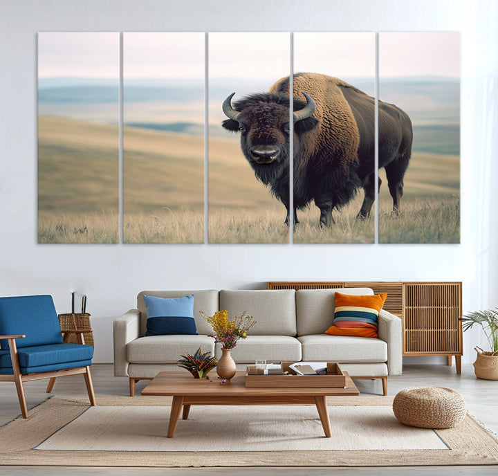 Bison Wall Art Wall Art Canvas Print, Buffalo Canvas Print Print, Framed American Bison Decor Art Print, Large Frontier Style Printing Perfect