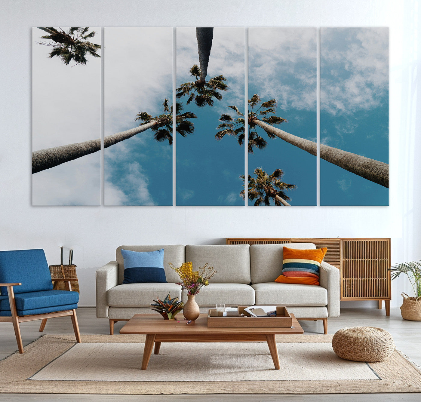 45236398-MGV-CV-36X24-Tropical Palm Trees Wall Art Canvas Print – Framed California Sky Minimalist Nature Scene Artwork for Home Office