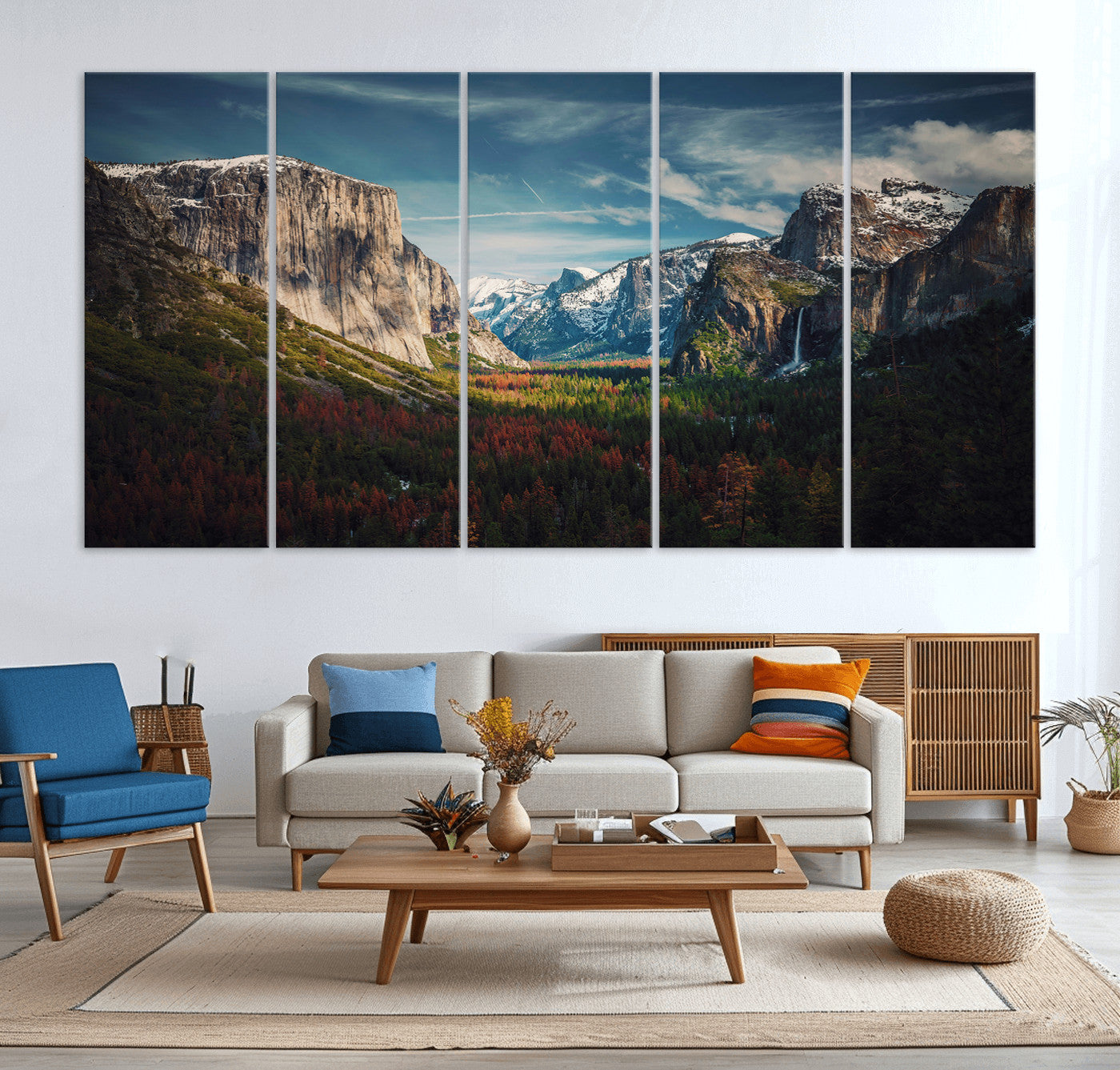 MGV-CV-60X31-5P - Yosemite National Park Wall Art Canvas Print, Framed Mountain Landscape Art Picture Print, El Capitan Perfect Rustic Farmhouse Decor Artwork
