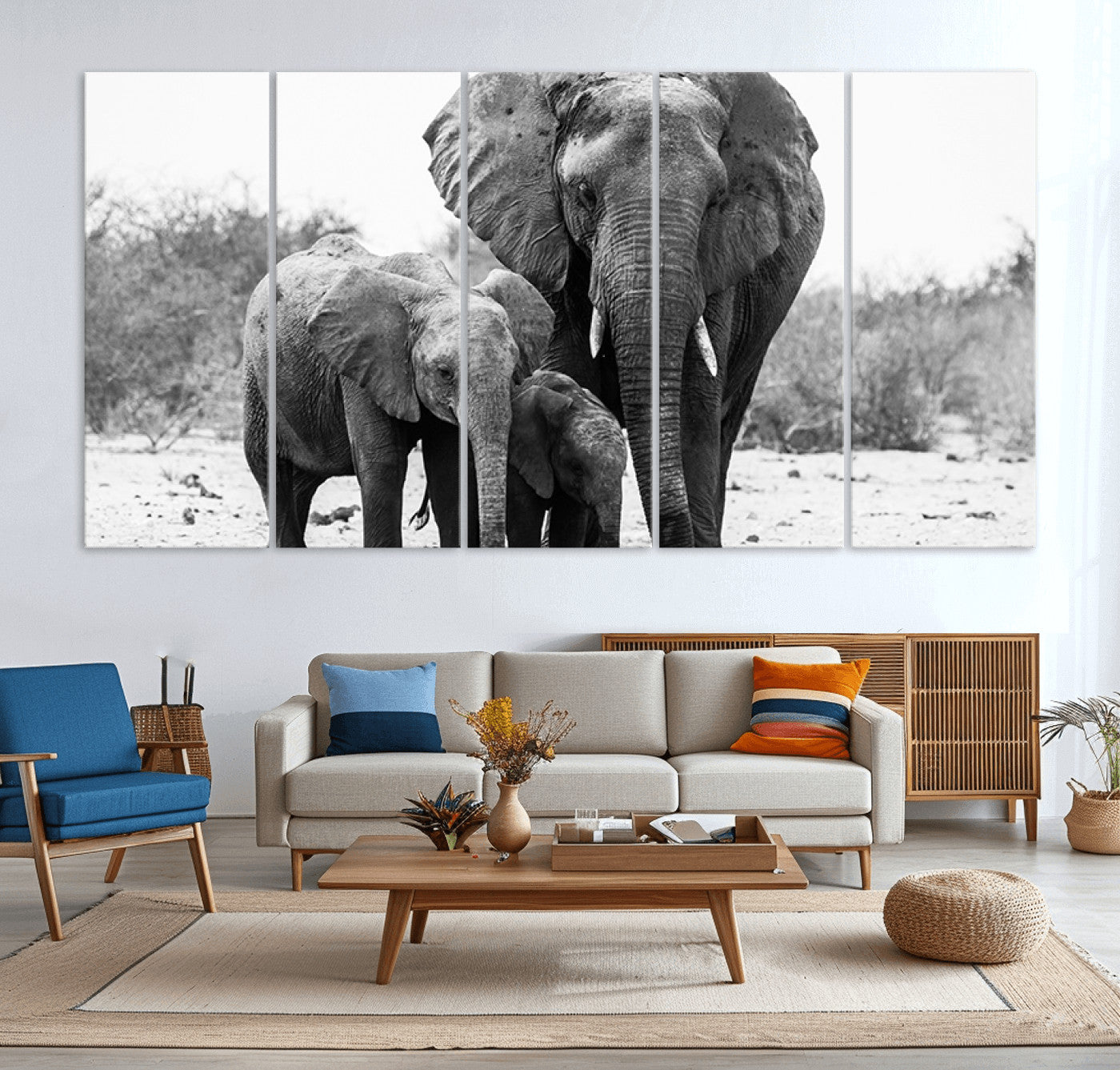 75636-MGV-CV-36X24-Elephant Family Africa Wall Art Canvas Print