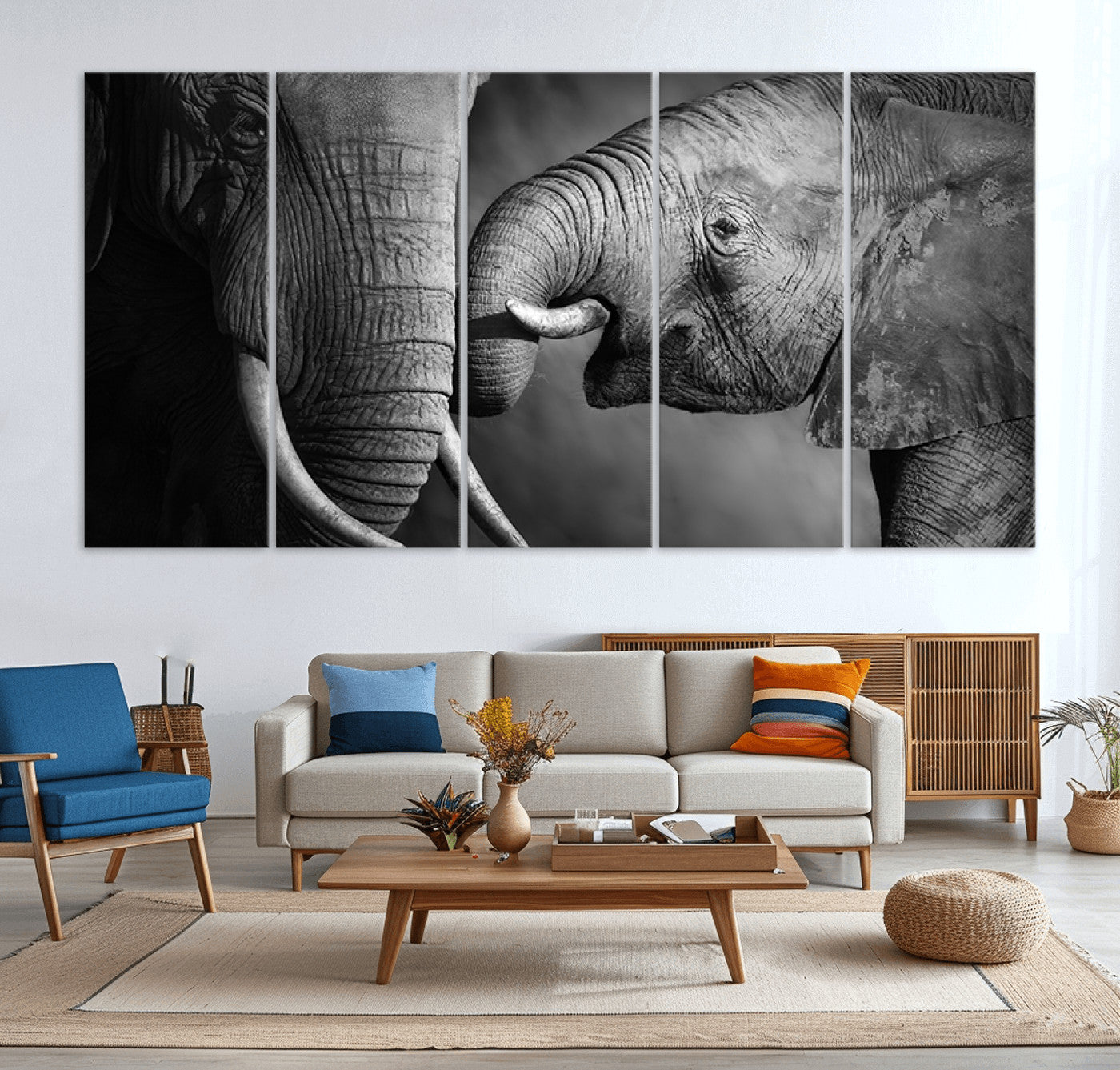 42691-MGV-CV-36X24-Elephant Family Wall Art Canvas, Framed Elephant Family Canvas Print
