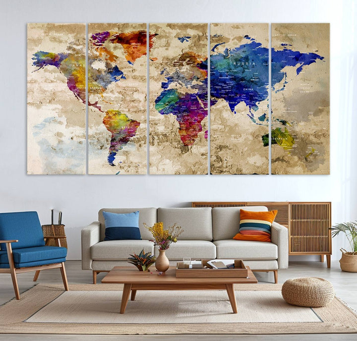 Watercolor World Map Canvas Print World Map Wall Art Great Design Great Gift Idea