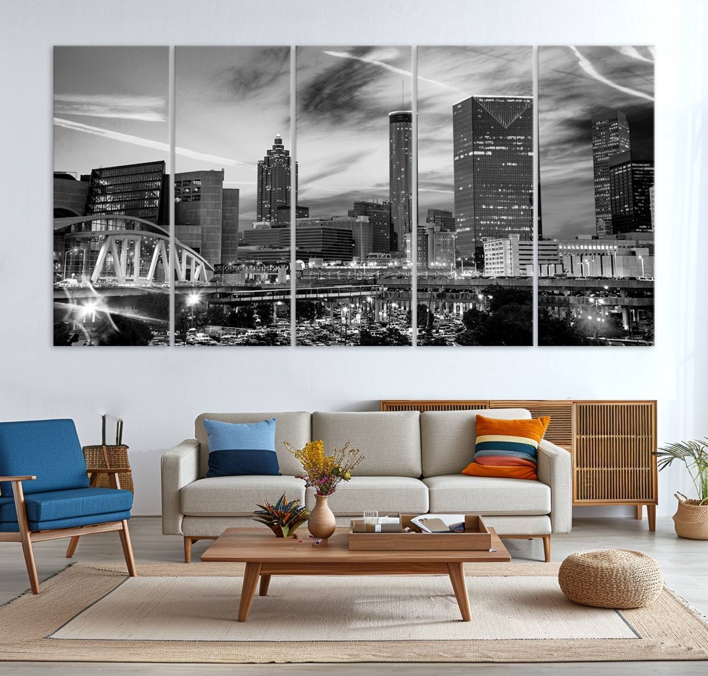 34800-MGV-CV-80X40-5P-Black and White Atlanta Wall Art Canvas Print