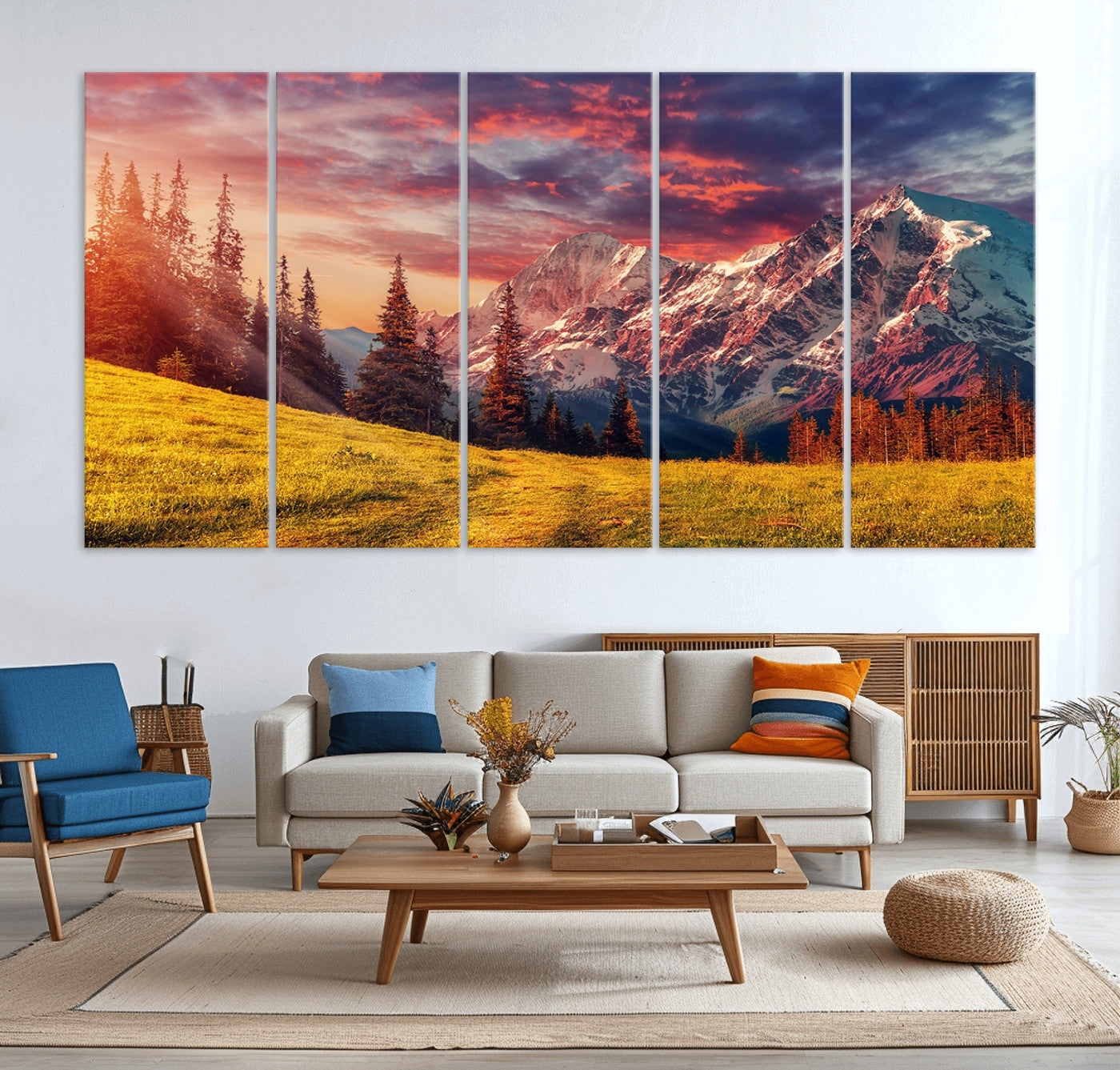 48448-MGV-CV-36X24-Mountain and Daylight Red Sunset Wall Art Canvas Print
